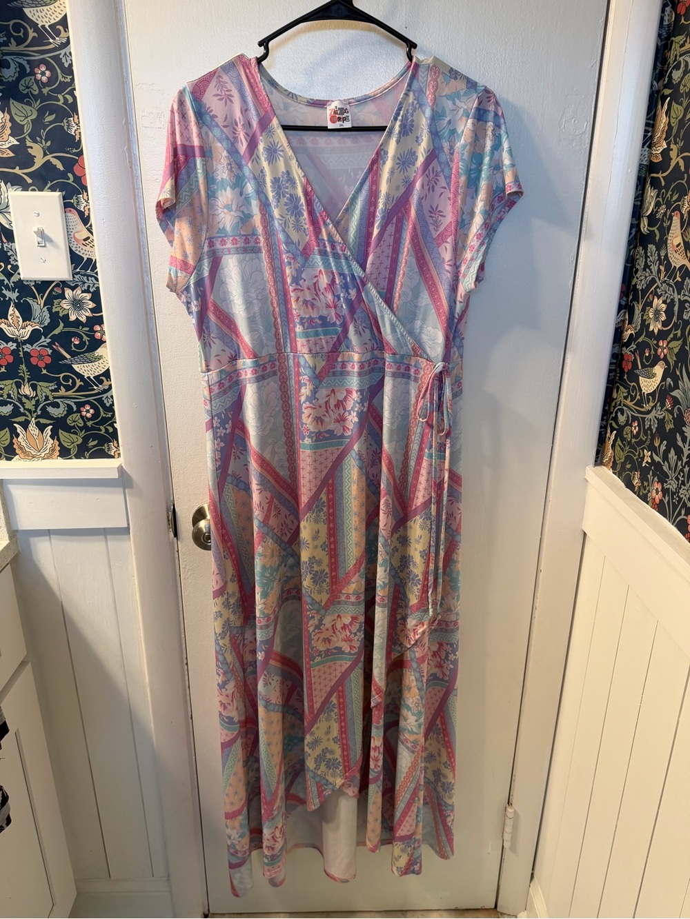 Pastel Floral Patchwork Wrap Maxi Dress in Pink and Blue